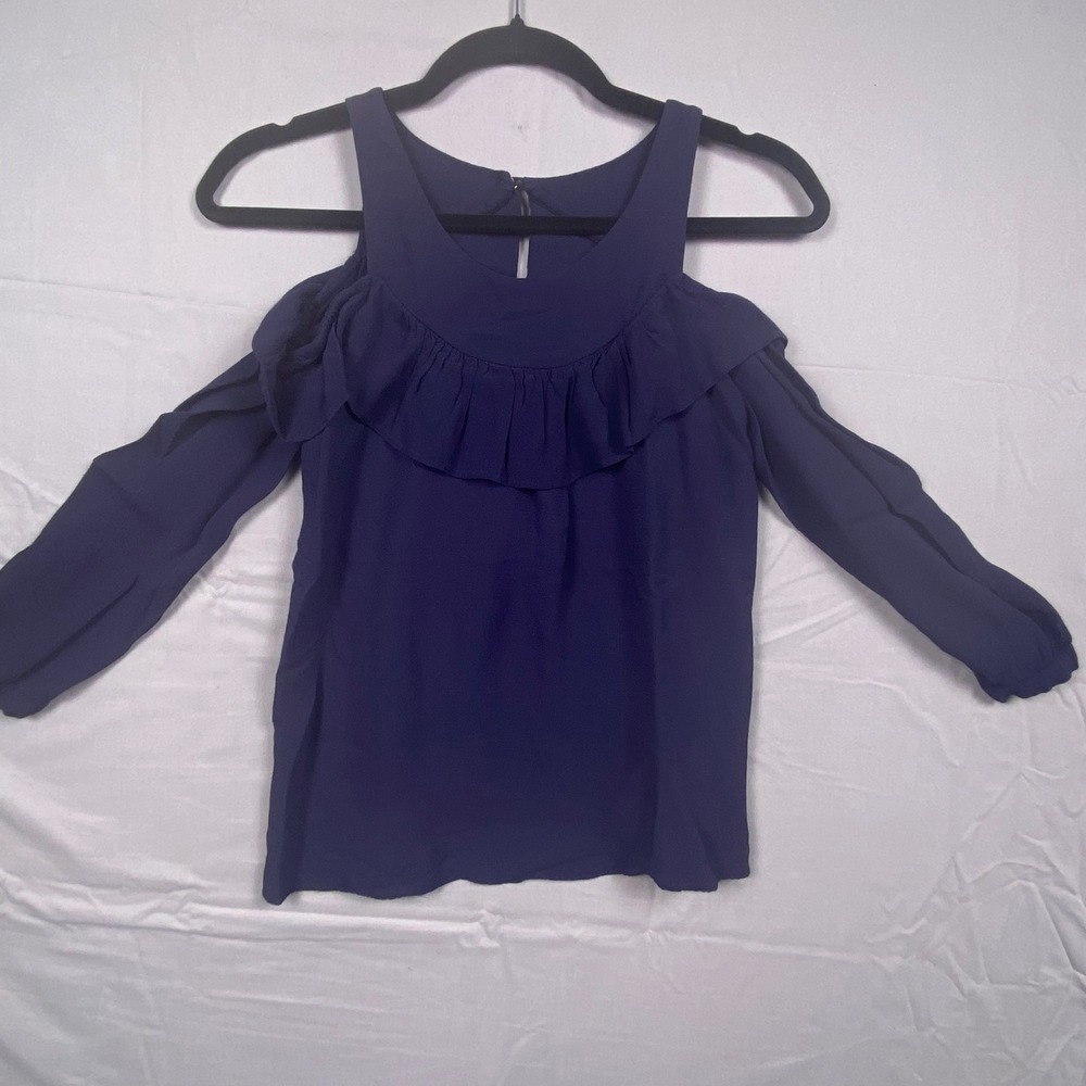 Maeve Anthropologie Cold Shoulder Ruffle Blouse Women Size 0 Purple Boho Tunic